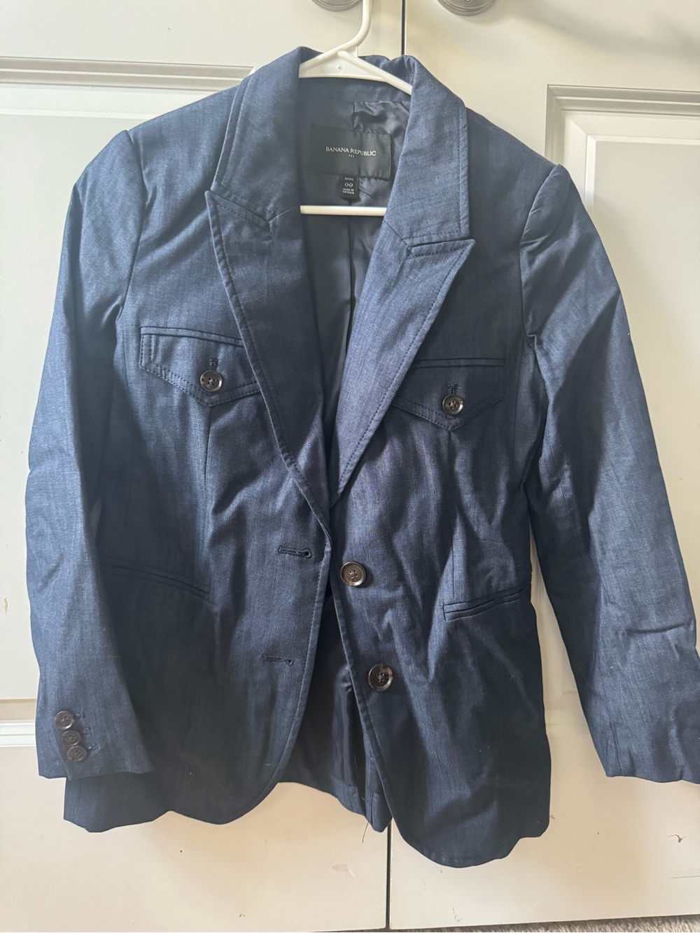Banana republic petite 00 navy denim look blazer suit jacket
